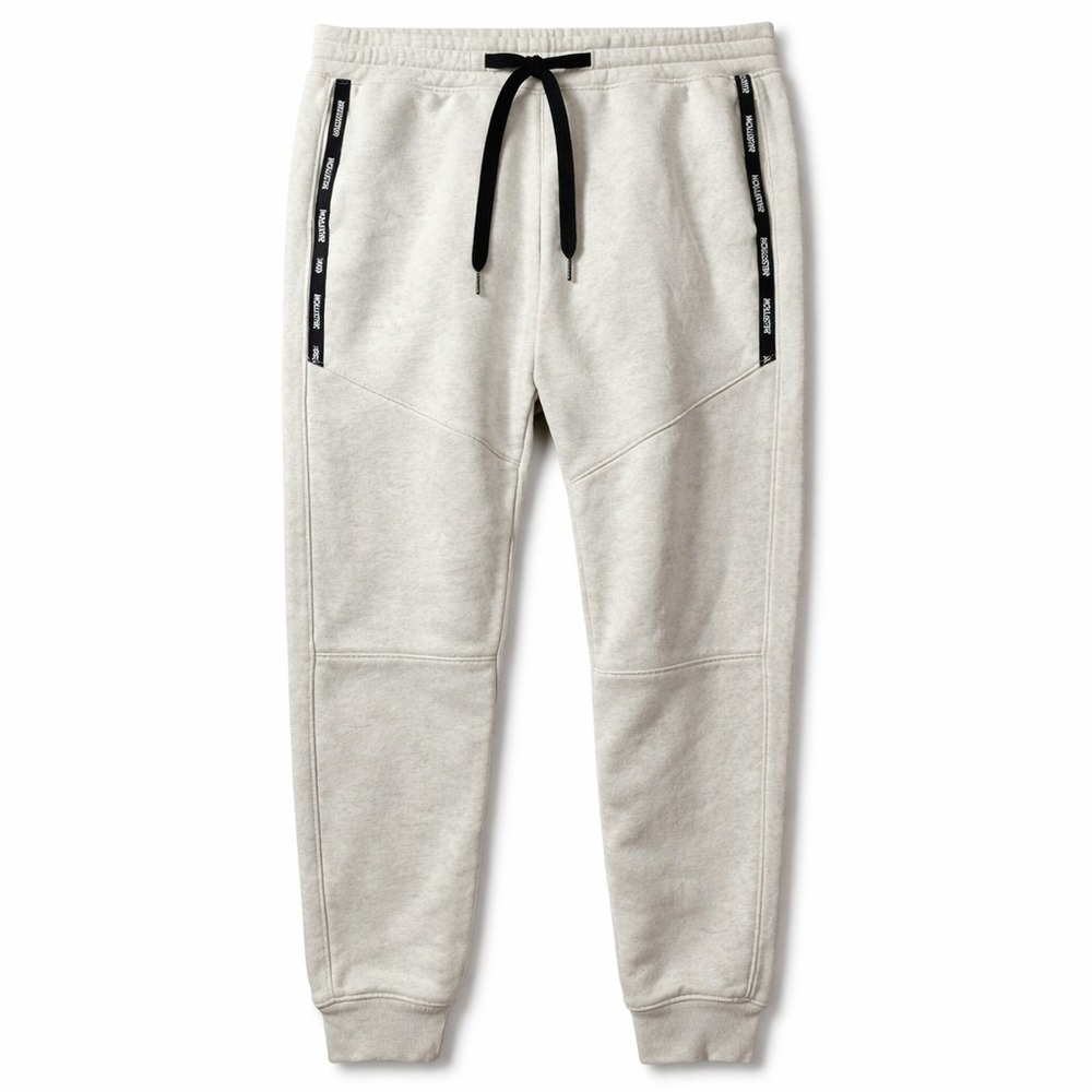 HOLLISTER Sweatpant Jogger Fleece Lined Pant Mens Sz M Black Logo Stripe Lounge